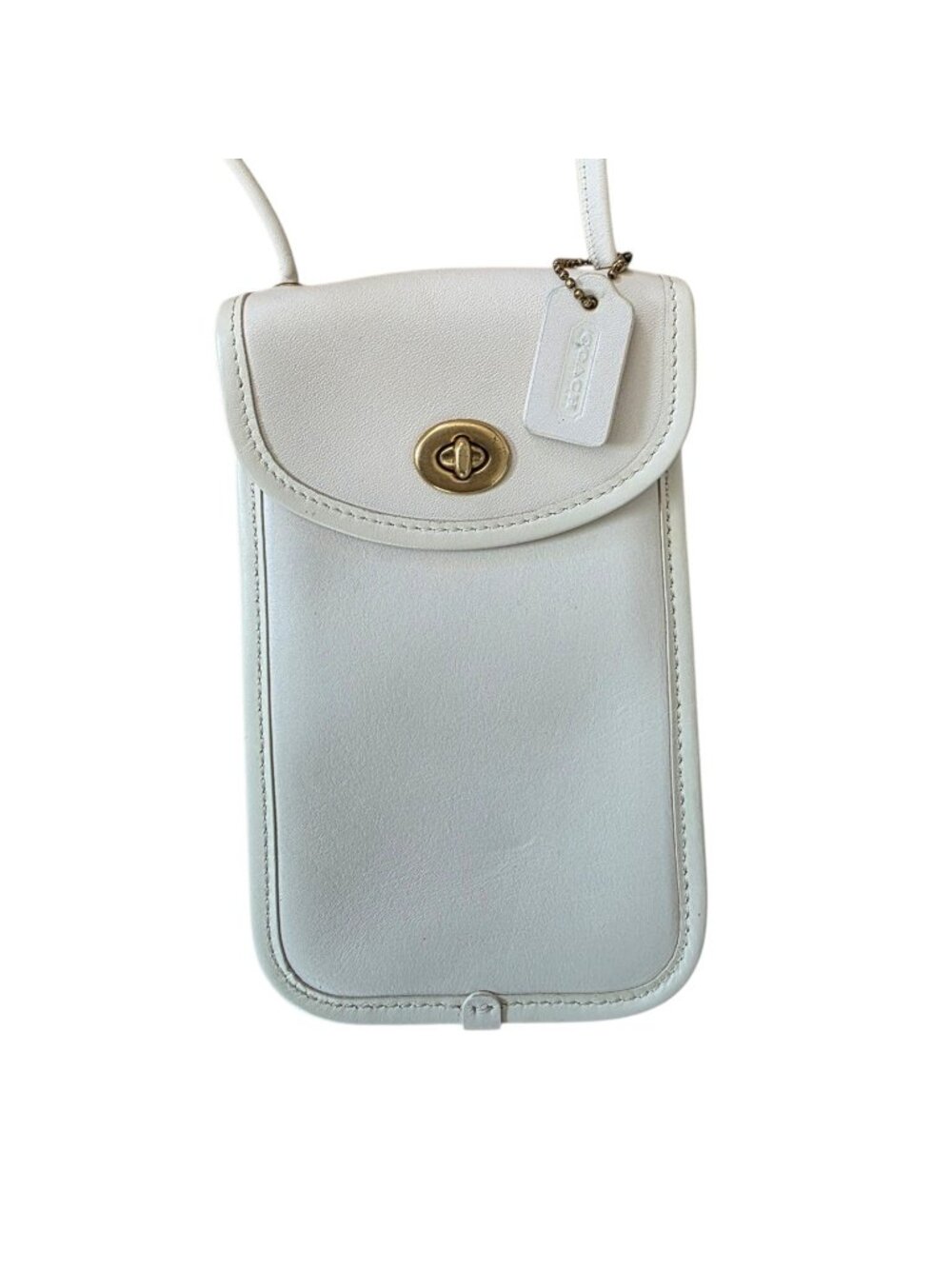 Coach Flat Turnlock Crossbody 12 Leather Chalk